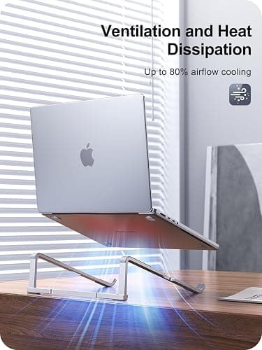 MOKURU Laptop Stand for Desk, Aluminum Computer Stand for Laptop, Foldable Laptop Riser, Portable Laptop Stand, Compatible for MacBook Pro/Air, Dell, HP, Lenovo, 11'' -15.6'' (Silver) thumbnail 3