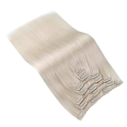 Ve Sunny Clip in Human Hair Extensions Platinum Blonde Clip in Hair Extensions Real Human Hair Clip on Extensions Human Hair Daily Use 120g 7pcs 16inch thumbnail 6