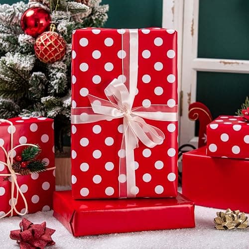 Burymento Red and White Dots Wrapping Paper, Reversible Pink Gift Wrap for Birthday, Valentines, Mothers day, Graduation, Wedding, Fathers day, Baby Shower, Christmas (17in x 32.8ft) thumbnail 5
