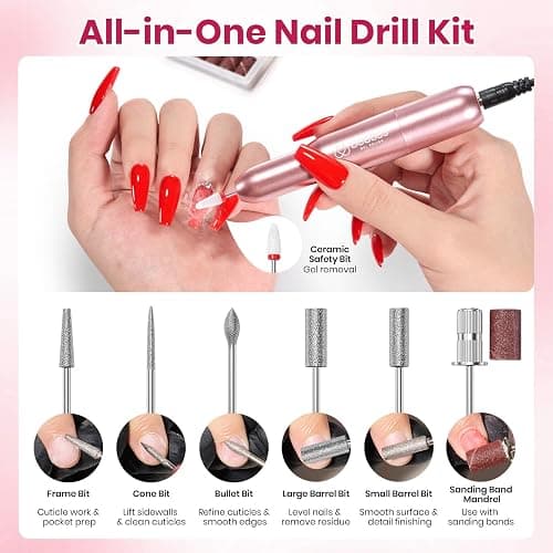 Beetles Electric Nail Drill Kit, 7 Drill Bits 0-12000 RPM Portable Electric Nail File Machine for Gel Polish Removal, Acrylic Dip Nails, Cuticle Care, Prep, DIY Manicure Pedicure Tools at Home thumbnail 4