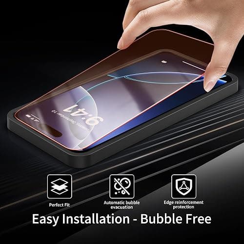 WASOCA 2 Pack Screen Protector for iphone 16 [6.1 inch] with Installation Frame, New Red Light 9H Tempered Glass Screen Protector Upgraded Protection, Anti-Blue Light thumbnail 6