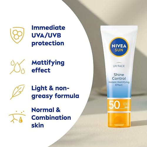 NIVEA Sun UV Face Shine Control SPF 50 Cream (50ml), Sun Cream Protects Against UVA/UVB Rays and Premature Skin Ageing, Sunscreen for Delicate Facial Skin thumbnail 2
