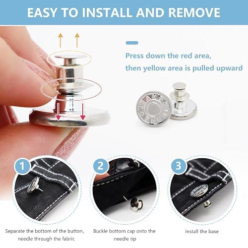 ROPAKED 16 Sets Buttons Pins for Loose Jeans Pant Waist Tightener No Sew Jeans Button Replacement, Reusable Waist Cincher Clip Adjustable Pants Button Tightener Metal Star Brooch for Clothing thumbnail 3