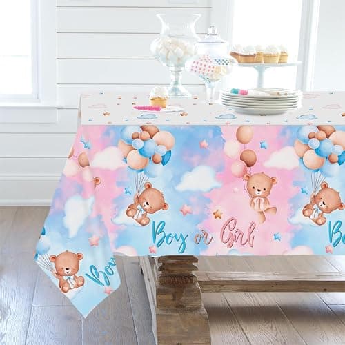Tischdecke Gender Reveal, 3pcs 220 * 130cm Baby Party tischdecke, Rosa und Blau tischdecken mit Bär, tischdecke Outdoor für Gender Reveal Party, Baby Party Dekoration, Boy or Girl deko - Rosa und Blau thumbnail 6