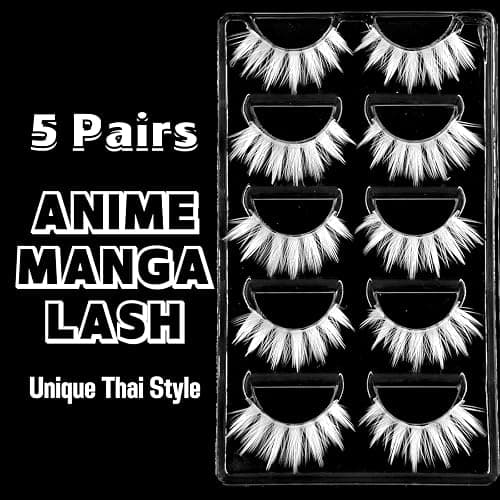 AUGENLI Halloween White False Lashes Extension Tools Japanese Anime Cosplay Natural Makeup Looking Masquerade Party Eye Lashes (02B) thumbnail 3