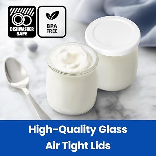 Ultimate Yogurt Jars - Make More Delicious Yogurt! 8 Count Small Glass Yogurt Cups With Lids - 100% BPA Free, Airtight & Dishwasher Safe! Perfect Containers for Yoghurt, Oatmeal, Pudding, or Jello - Yogurt Jars (6oz, 8-count) thumbnail 7