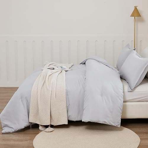 Litanika Light Grey Comforter Full Size, 3 Pieces Lightweight Solid Bedding Comforter Set, All Season Fluffy Bed Set (79x90In Comforter & 2 Pillowcases) - Full (79"x90") - 07 - Light Grey thumbnail 7