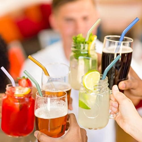 10 Pcs Reusable Bent Glass Drinking Straws,9''x10 mm Colorful Glass Straws for Beverages, Shakes, Milk Tea, Juices,Set of 10 Bent with 2 Cleaning Brushes -Shatter Resistant thumbnail 5
