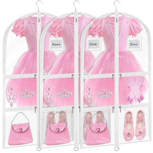 Wsaeig Garment Bags for Dance Costumes - 40 Inch Clear PVC with 5 Zipper Pockets (3 Pack, White) - Kids Dance Garment Bag for Dancers, Hanging Clothes Storage, Competitions & Travel (‎Clear White) - Image 1