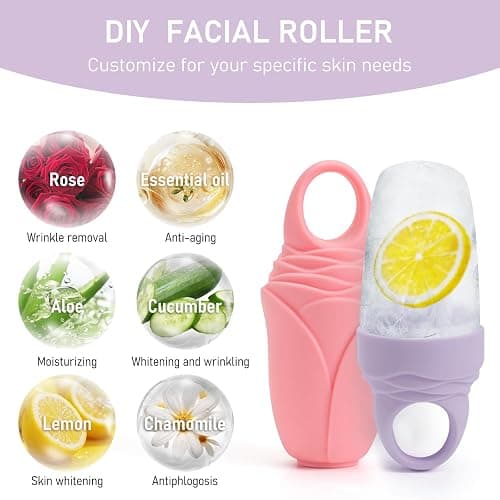 3 Pcs Facial Ice Roller Silicone Mold Reusable for Face Women and Eye Neck Cold Skin Care Tools Freezer De Puff Eye Bags Reduce Migraine Pain Pink 1 + Purple 2 thumbnail 5