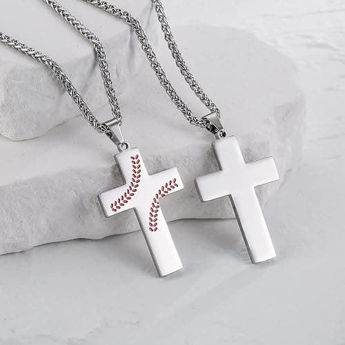 Zocomi Stocking Stuffers Christmas Gift - Baseball Cross Necklace for Boys Men, Stainless Steel Cross Pendant Chain 24 Inches, Inspirational Bible Verse Religious Gift thumbnail 2