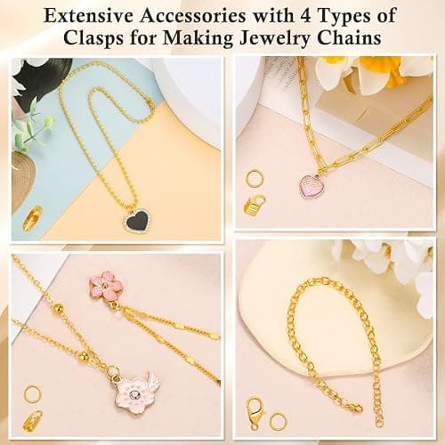 ROADPLUM 14 Roll Gold Chains for Jewelry Making - 102Ft Chains (Copper & Stainless Steel) with 2 Jewelry Pliers, 260+ Lobster Clasps, Jump Rings & Connectors - Complete DIY Chain Supplies for Crafter thumbnail 5