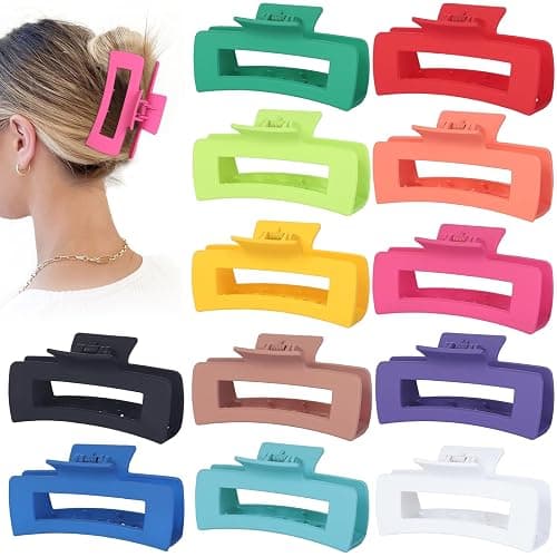 Sisiaipu 4.1 Inch Jumbo Claw Clips for Thick Hair - 12 Pcs Square Hair Accessories for Women and Girls - Dopamine - Image 1