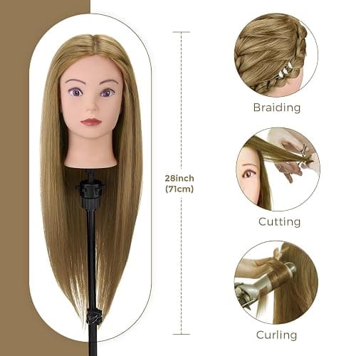 Neverland 26-28" Training Hairdressing Mannequin Head with Tripod, Blonde | For cosmetology students & stylists to practice braiding & styling. Includes mannequin head, tripod stand & tool kit. thumbnail 3