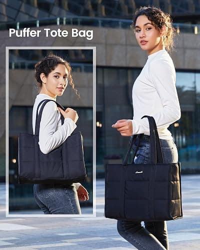 LOVEVOOK Laptop Bag for Women, Puffer Tote Bag for Work 15.6 Inch Large Computer Briefcase for Teacher Nurse, Quilted Lightweight Casual Shoulder Bag For Travel, Daily thumbnail 2