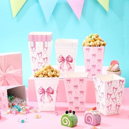 Honeydak 24 Pcs Pink Bow Popcorn Boxes Paper Kraft Popcorn Buckets Pink Container Goodies Candy Boxes for Girls Birthday Galentine Valentine's Day Wedding Bridal Shower Party Decorations thumbnail 7
