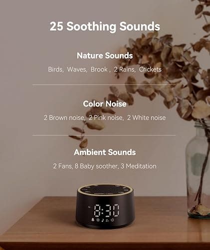 Dreamegg Sound Machine for Sleep - D1 Nova White Noise Sound Machine for Baby Adult with Alarm Clock, Soothing Sounds, Dimmable, White Noise Alarm Clocks for Bedrooms Heavy Sleepers Travel, Black thumbnail 3