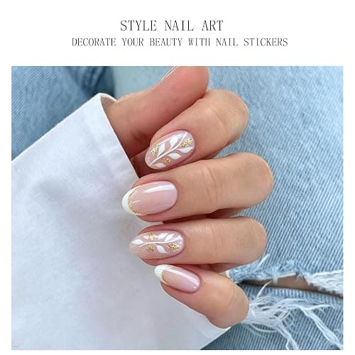 JMEOWIO Gel Nail Stickers Leaves White French Tip Semi Cured Gel Nail Strips Wraps UV/LED Nails Art Design Decoration Accessories thumbnail 2