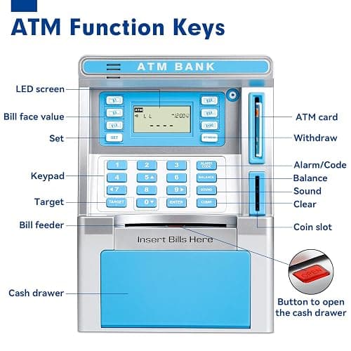 Blue Piggy Bank for Kids, ATM Machine Bank for Real Money with Debit Card, Bill Feeder, Coin Recognition, Balance Calculator, Electronic Savings Safe Box, Gifts for Teen Boy Girl thumbnail 7