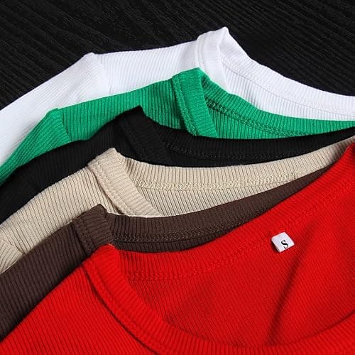 Roselux Womens Long Sleeve Stretch Crewneck Ribbed T-Shirt Fitted Casual Basic Tops thumbnail 3
