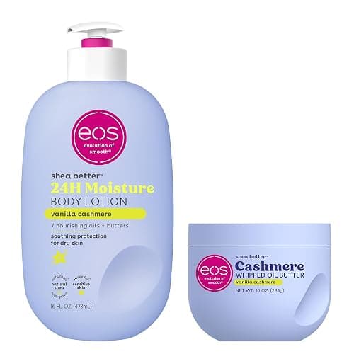 Bundle of eos Shea Better Body Lotion + Whipped Body Butter, Vanilla Cashmere, Weightless Moisture For Dry Skin, Rich Formula and Deep Hydration, Vanilla Body Lotion - Image 1