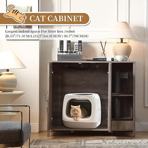 FOREST GRAVITY Cat Cabinet Litter Box Furniture Mobiletto per gatti lettiere Grande lettiera per gatti Arredamento moderno 105 * 68 * 89 cm Casa con porta e divisorio separato Grigio thumbnail 4