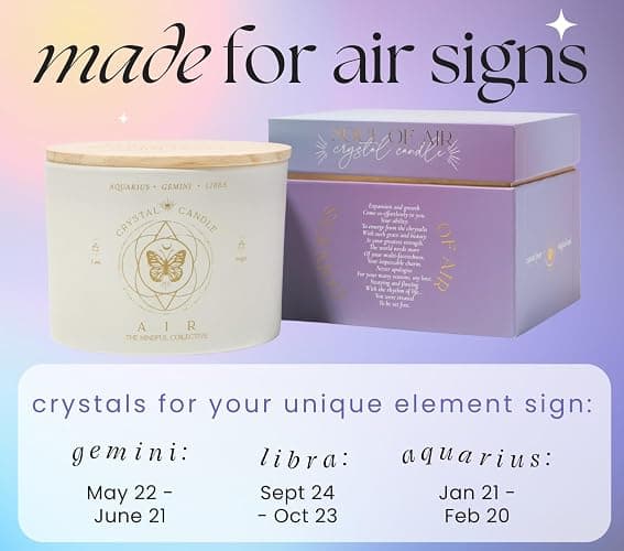Aquarius, Gemini, Libra Gifts for Women - 12oz Wood Wick Candles That Crackle with Crystals and Healing Stones. Healing Crystal Candles for Women Home Scented. Soy Wax, for Zodiac Birthdate thumbnail 2