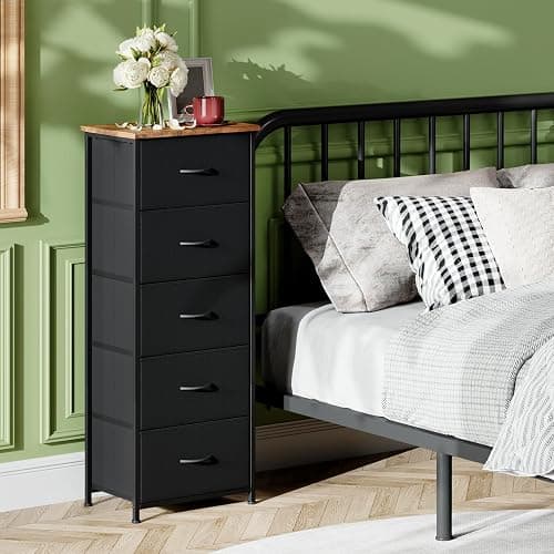 Somdot Tall Dresser for Bedroom with 5 Drawers, Storage Chest of Drawers with Removable Fabric Bins for Closet Bedside Nursery Laundry Living Room Entryway Hallway, Black thumbnail 2