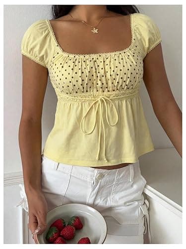 SOLY HUX Women's Square Neck Short Sleeve Peplum Tops Cute Summer Blouse for Teen Girls Babydoll Top T Shirt thumbnail 2