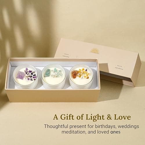 Healing Crystal Candles Gift Set for Women, 3 Pack Aromatherapy Soy Candles with Real Amethyst Amazonite Sunstone, Lavender Jasmine Coastal Breeze Scented Candles, Meditation Chakra Energy - 3.5oz thumbnail 6