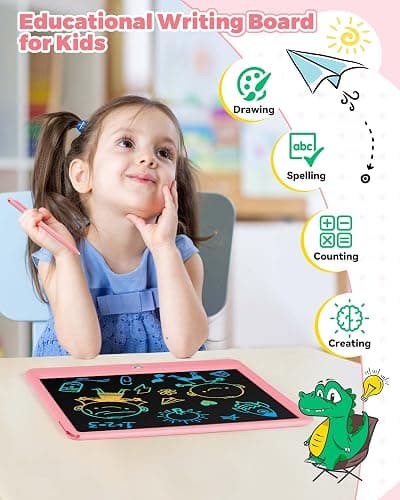 KOKODI 12 Inch LCD Writing Tablet with Anti-Lost Stylus, Erasable Doodle Board Colorful Toddler Drawing Pad, Car Travel School Games Toys for 3 4 5 6 7 8 Kids, Birthday Gift for Girls Boys Adults Pink thumbnail 3