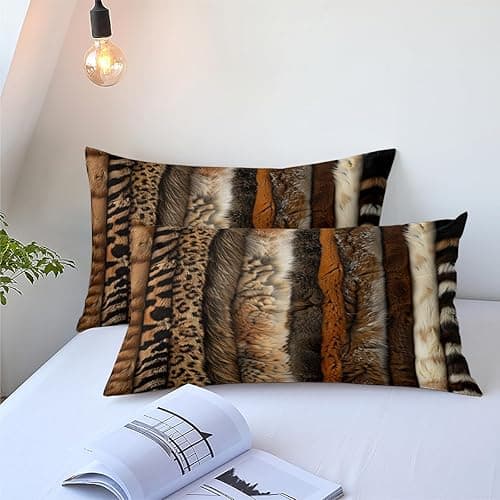 CCoutueChen Animal Print Comforter Sets Queen Size, Farmhouse Bedding Set with Leopard Stripe Patchwork, 3 Pcs Warm Microfiber Quilt Set with 2 Pillowcases, 90"x90" thumbnail 9