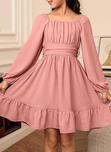 blibean Girls Long Sleeve Tie Back Dress Tween Fall Off Shoulder Dress Size 6-15 Years thumbnail 5