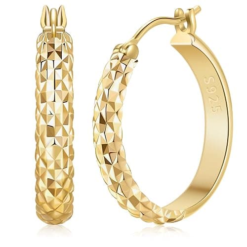 14K Gold Hoop Earrings, Gold Hoop Earrings for Women Trendy, Dainty Gold Vermeil Earrings Hoops, 14K Gold Plated 925 Sterling Silver, 25mm - Image 1