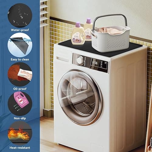 Garolue Washer and Dryer Top Protector Mat,23.6“ x 19.7" Silicone Rubber Mat for Laudry Machine & Dryer,Non Slip Heavy Duty Waterproof Washable Top Cover Pad for Home Kitchen Laundry Room,Black thumbnail 7