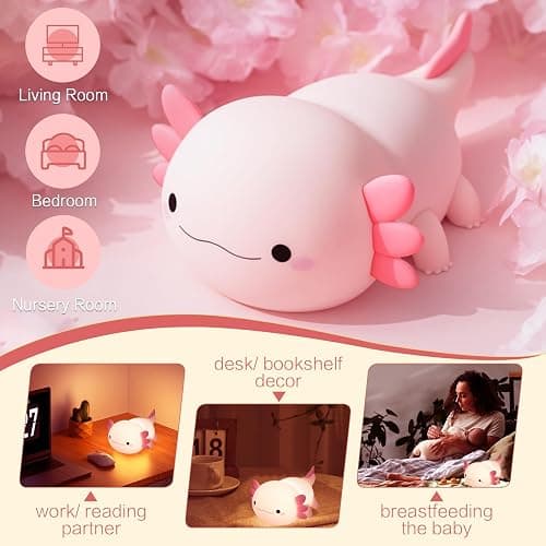 YR YRHH-PET Axolotl Cute Night Light for Kids, Axolotl Lamp Girls Xmas Gifts, Rechargeable Bedside Nightlight, Squishy Dimmable Silicone LED Funny Animal Light, Baby Nursery Dorm Kawaii Décor Toys thumbnail 5