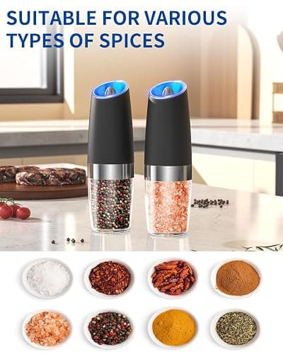 CIRCLE JOY Gravity Electric Salt and Pepper Grinder Set Automatic Salt and Pepper Grinder Set with LED Light, Battery Operated, Adjustable Coarseness, Large Capacity, for Home Kitchen BBQ thumbnail 5