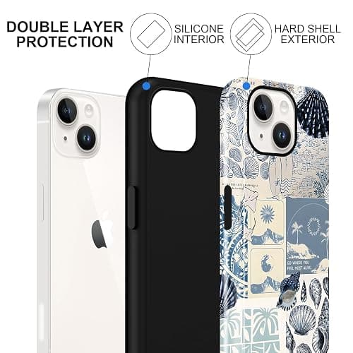 lioscre Case Compatible with for iPhone 13/iPhone 14 6,1'', Beach Blue Collage Coast Cute Aesthetic Protective Phone Case, Vintage Trendy Scratch Resistant Shockproof Cover Case for Girl Boy Women Men thumbnail 2