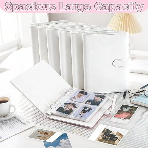 A5 Kpop Photocard Binder with 30 Pack 4-Pocket Pages, 6 Ring Album with 240 Card Slots - PU Leather Cover white thumbnail 6