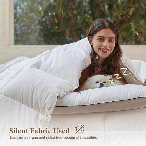 DWR Heavyweight Down Feather Fibers Comforter Full/Queen, Ultra-Soft Cotton Blend Fabric, High Fill-Power 55oz Overfilled Winter Warm Hotel Duvet Insert for Cold Weather/Sleeper (90x90, White) thumbnail 5