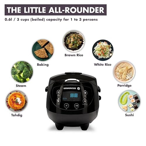 Reishunger Digital Mini Rice Cooker & Steamer, Pink with Keep-Warm Function & Timer - 3.5 Cups - Small Rice Cooker Japanese Style with Ceramic Inner Pot - 8 Programs - 1-3 People - Pink thumbnail 5