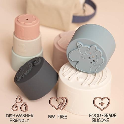 Moonkie Baby Stacking Cups Toy Silicone, Teether for Baby, Early Development & Activity Toys, Silicone Soft Toy, for Bath Play, Stacking Toys 7 Piece Set, Gifts for Boys and Girls 6 Months+ thumbnail 4