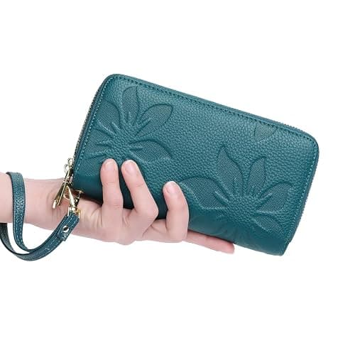 GOIACII Women's Wallet Large Capacity Double Zip Ladies Card Phone Holder RFID Blocking Wristlet Leather thumbnail 2
