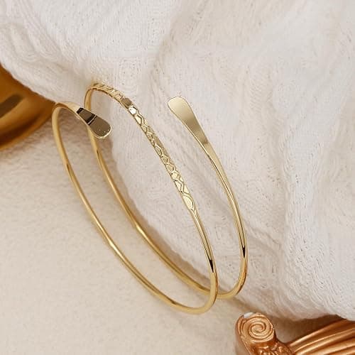 BOMAIL 2Pcs Gold Arm Cuff Bracelets Set for Women Open Adjustable Upper Arm Bangles Coil Swirl Armlet Armband Set Minimalist Upper Arm Cuff Jewelry for Women thumbnail 5