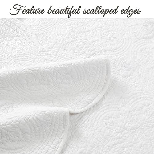 Cozy Line Home Fashions 100% Cotton Victorian Medallion Solid White Matelasse Embossed Bedding Quilt Set, Reversible Lightweight Bedspread, Coverlet for All Season (Blantyre - White, Twin - 2 Piece) thumbnail 3