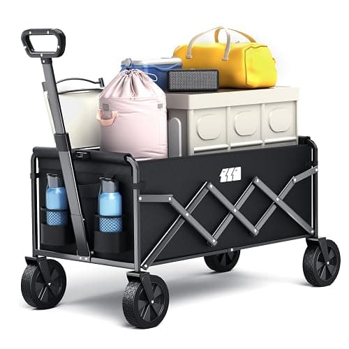 TANSTRIDER Collapsible Foldable Wagon, Folding Wagon with Wheel Heavy Duty with 180lbs Weight Capacity Lightweight Utility Camping Cart for Groceries Garden Beach Sports Fishing (Black) - Image 1