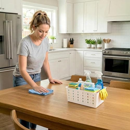 Lifewit Shower Caddy Portable, Cleaning Supplies Caddy Organizer with Handle and Adjustable Dividers, Plastic Shower Basket for Dorm Room Essentials, College, Bathroom, White, 1 Pack thumbnail 9