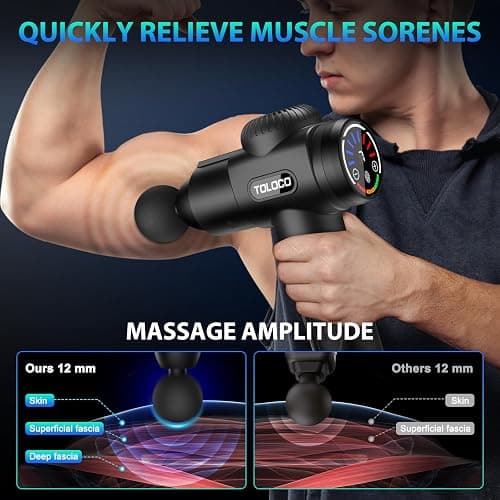 TOLOCO Massage Gun, Deep Tissue Back Massage for Athletes for Pain Relief, Percussion Massager with 10 Massages Heads & Silent Brushless Motor, Gifts for Fathers Day, Black thumbnail 6