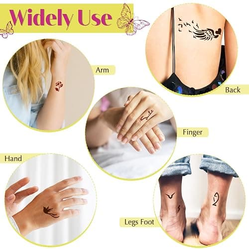 MuseLuxe 126 PCS Temporary Tattoos Stencils Kit,Temporary Tattoos Kit - 6 Pcs 2 Color(Brown Black) Ink with Gloves,DIY Body Art Painting for Women Men Adults Kids thumbnail 4