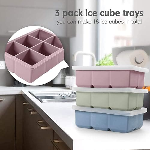 Excnorm Silicone Ice Cube Trays 3 Pack - Large Size Silicone Ice Cube Molds with Leak Proof Removable Lid Square Ice Cube Tray And BPA Free for Cocktail,Whiskey, Stackable Flexible Ice thumbnail 4